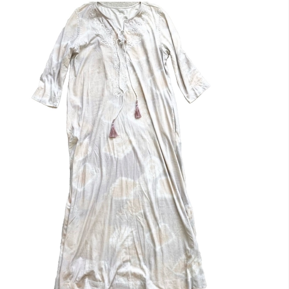 SOFT SURROUNDINGS MAXI TIE DYE COTTON DRESS WITH TASSELS SIZE LARGE BOHO - Picture 1 of 10